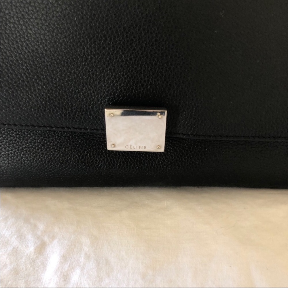 Celine Black Leather Top Handle Shoulder Bag with Suede Wings - Picture 6 of 7